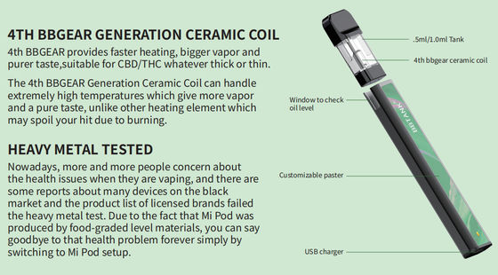 Thị trường Hoa Kỳ e xì gà lớn hơi dùng một lần cbd / thc hộp mực dầu pod vape pin gốm cuộn dây công nghệ vòi phun
