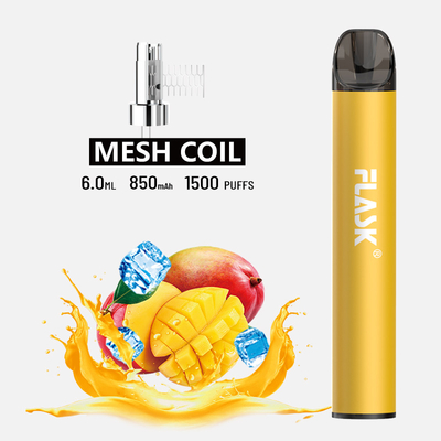 OEM ODM 1500puff 850mAh Vape Pod dùng một lần 6.0ml E Liquid Mesh Coil